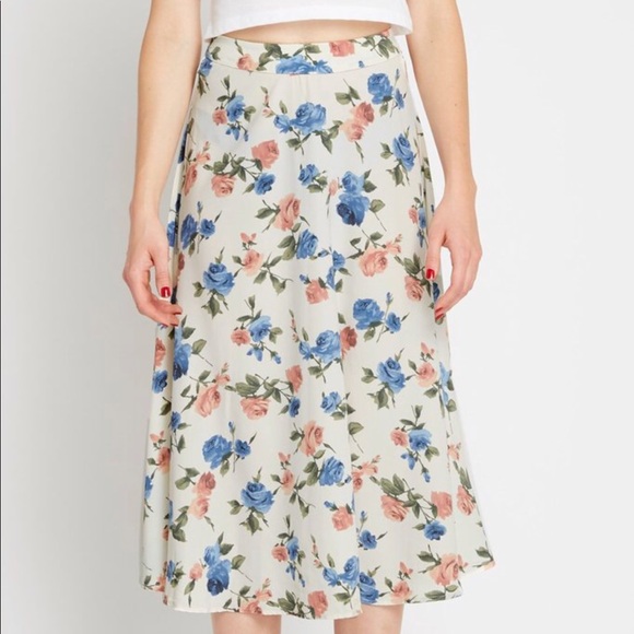 Beige Floral Tea Length Skirt - Picture 2 of 6